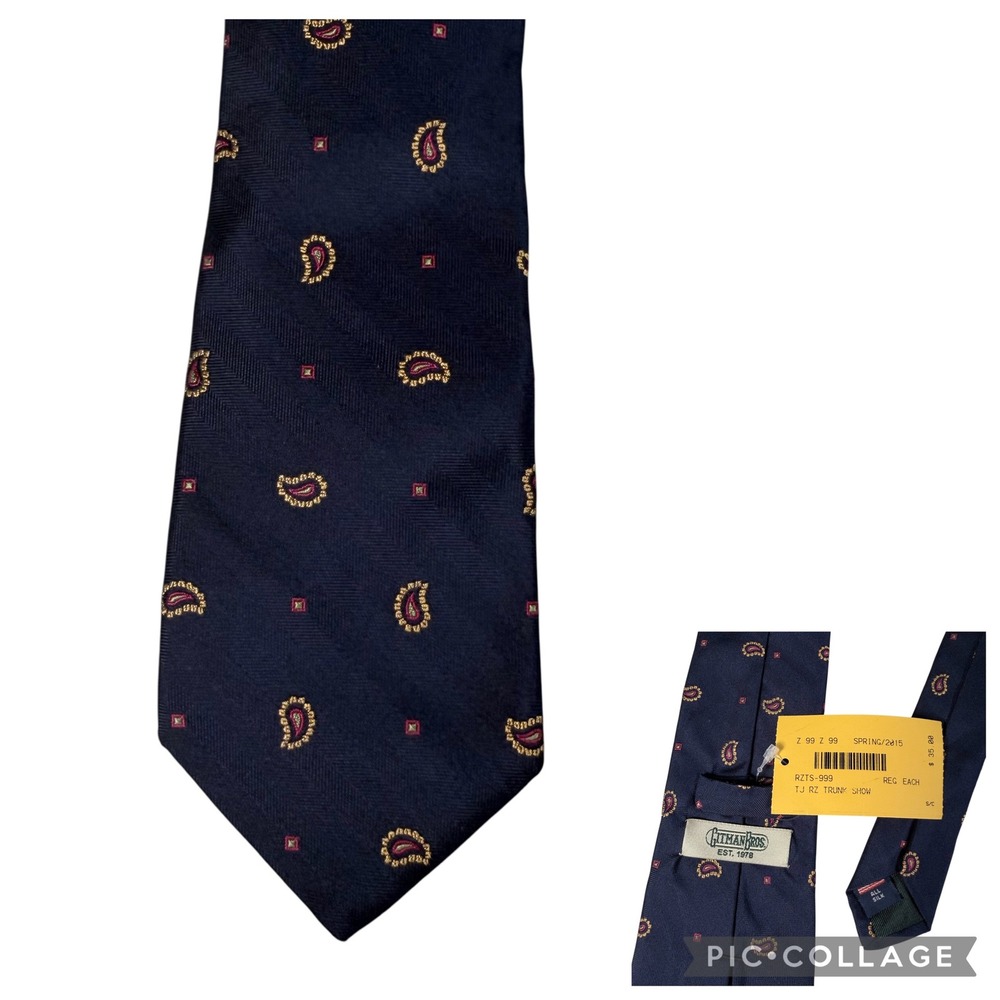 Gitman Bros Mens Silk Tie Navy Blue Paisley‎ Medallion Hand Made USA  2015 NEW